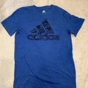 Adidas Boys Trefoil Logo Graphic Short Sleeve T Shirt Blue Size L 14-16 GUC